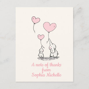 Hjärtaballonger & elefanter för elegant flicka tack kort