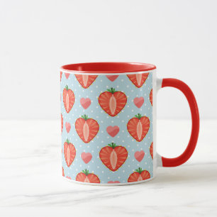 Hjärtajordgubbar med polka dots och hjärtor mugg