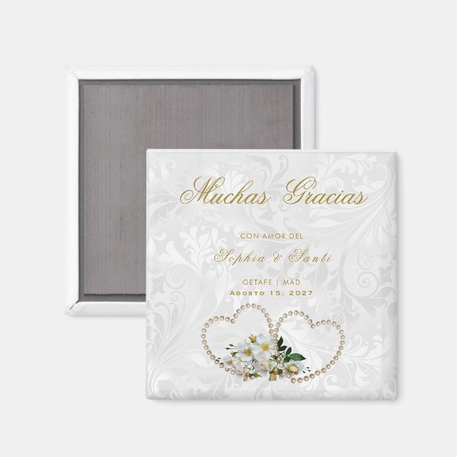 Hjärtan Av Pärlor Och Blommor, Damaskus Tack Magnet (Front/Back)