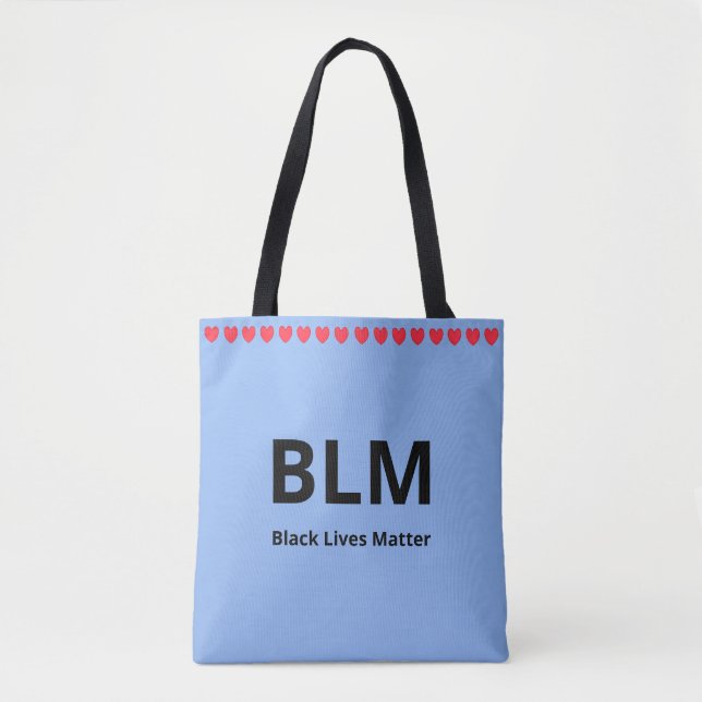 Hjärtan & Black Lives Matter BLM-text på ljusblå Tygkasse (Framsida)