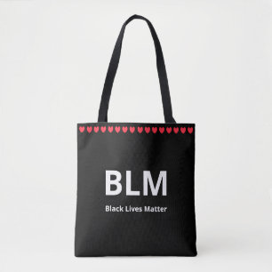 Hjärtan & Black Lives Matter BLM-text på svart Tygkasse