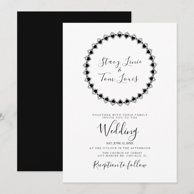 Hjärtan Cirkulär Ram Svart Geometrisk Bröllop   Inbjudningar (Fram/baksida)