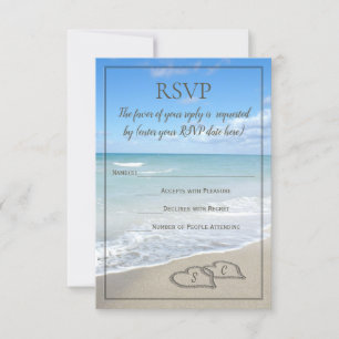 Hjärtan i Sandstrand Bröllop Monogram RSVP OSA Kort