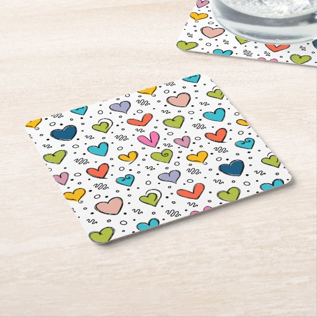 Hjärtan Illustration Underlägg Papper Kvadrat (Vinklad)