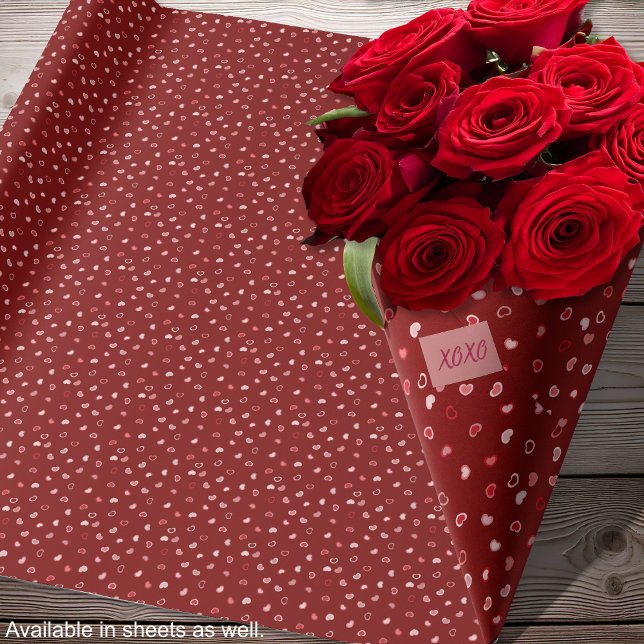 Hjärtan - Ljusrosa på röd ombré Presentpapper (Hearts - Light Pink on Red Ombre Wrapping Paper-Roses- By Leapfroglisics Shop)