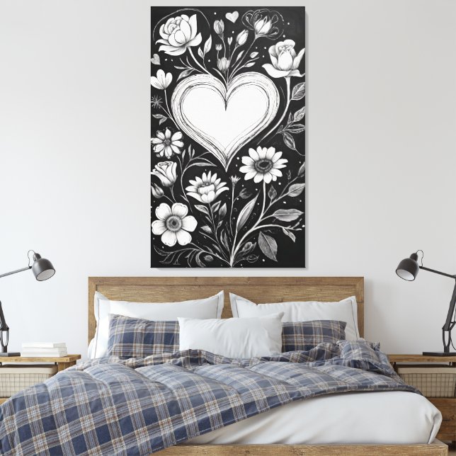 Hjärtan och blommor canvastryck (Insitu (sovrum))