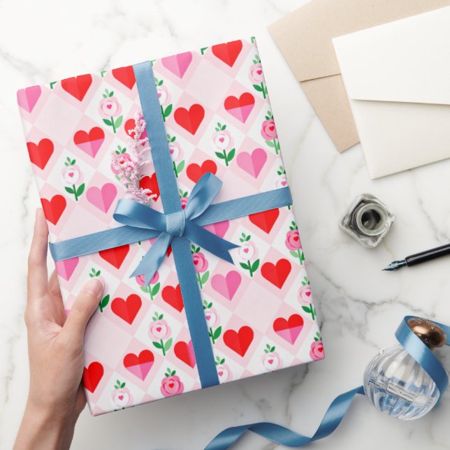 Hjärtan och blommor på diamantvalentin presentpapper (Gifting)