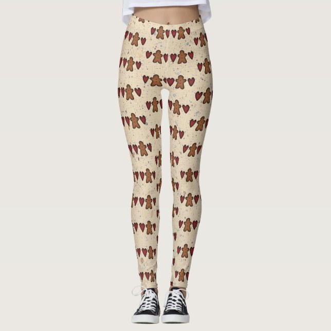 Hjärtan Och Gingerbread Man Strumpbyxor Leggings (Framsida)