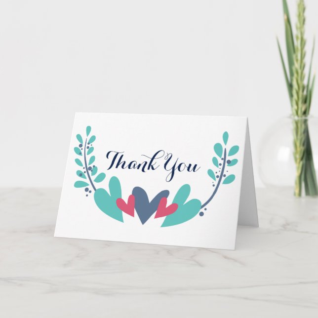 Hjärtan och vinrankor Bröllop tackkort (Framsida)