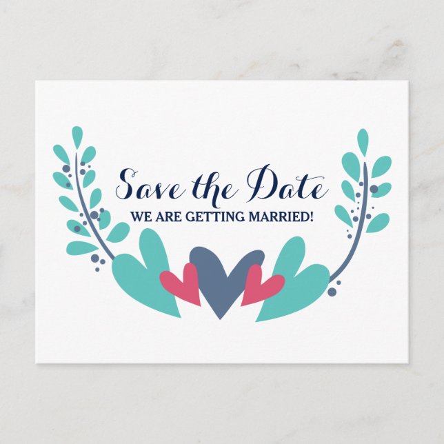 Hjärtan och vinrankor Spara datum vykort (Framsida)