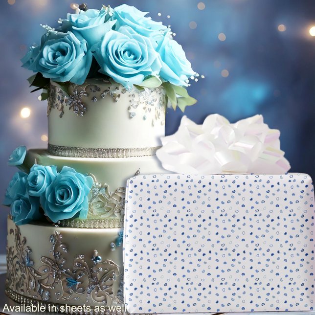 Hjärtan - Olika nyanser av blått på vitt - Rulle Presentpapper (Hearts - Various Blues on White - Rolls Wrapping Paper-cake-by Leapfroglisics Shop)