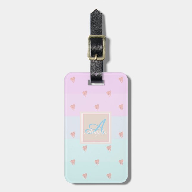 Hjärtan, Ombre-randiga  Monogram-personaliserade Bagagebricka (Vertikal Framsida)