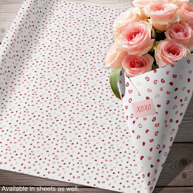 Hjärtan - Röda och rosa ombré på vitt rullar Presentpapper (Hearts - Red and Pink Ombre on White-Rolls Wrapping Paper-roses-by Leapfroglisics Shop)