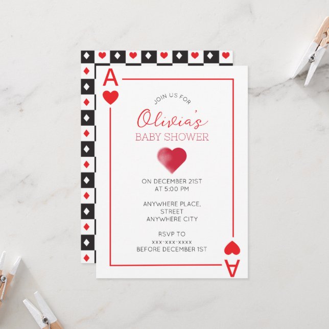 Hjärtan spelkort baby shower  inbjudningar (Fram/Back In Situ)
