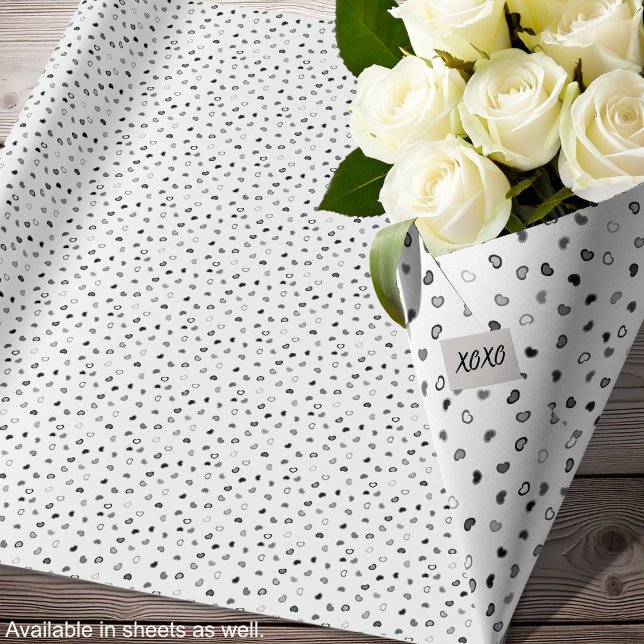 Hjärtan - Svart och Vitt - Presentpapper Rullar (Hearts - Black and White - Wrapping Paper Rolls-roses-by Leapfroglisics Shop)