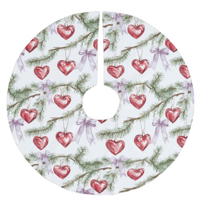 Hjärtan Träd Röda Lila Bågar Jul Julgransmatta Borstad Polyester (Framsidan)