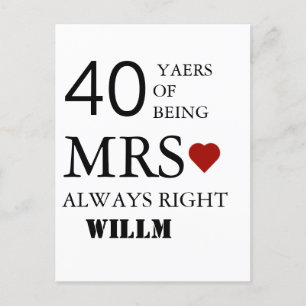 Hjärtans bröllop 40-årsjubileum Mr Mrs Right Vykort