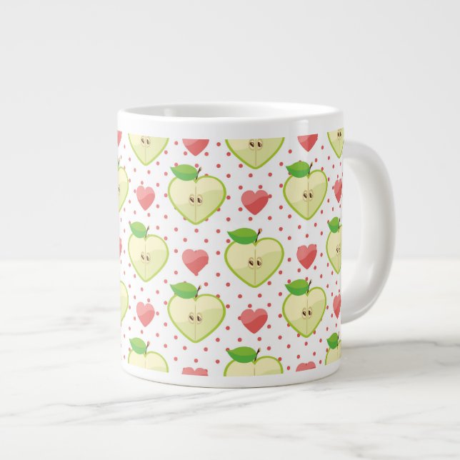 Hjärtäpplen med Rosa Polka dots och öron Jumbo Mugg (Framsida höger)