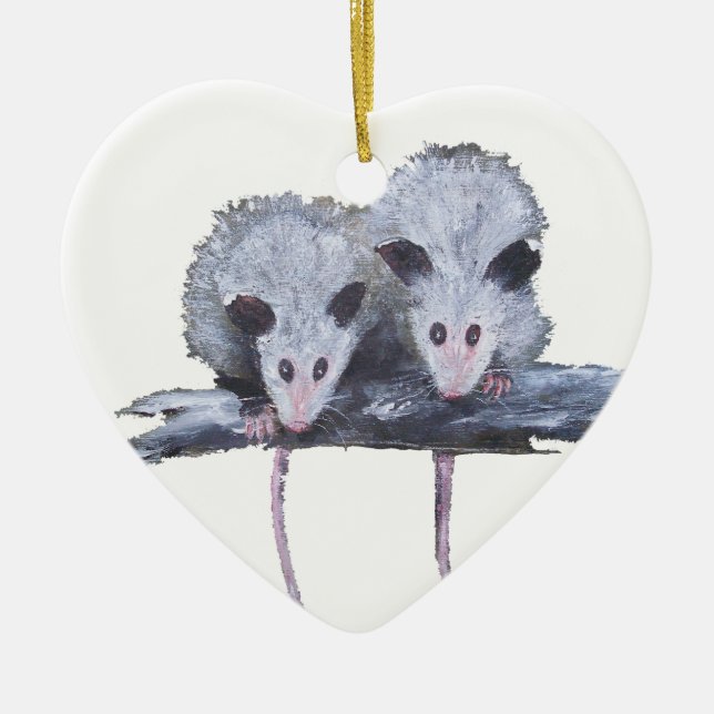 Hjärtaprydnad "för två pungråttor" julgransprydnad keramik (Framsidan)