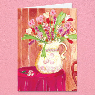 Hjärtar Blommigt Painting Grattis på födelsedagen Kort