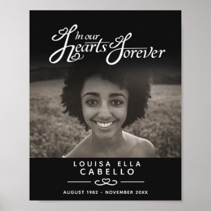 Hjärtar för evigt begravningsminne svart poster