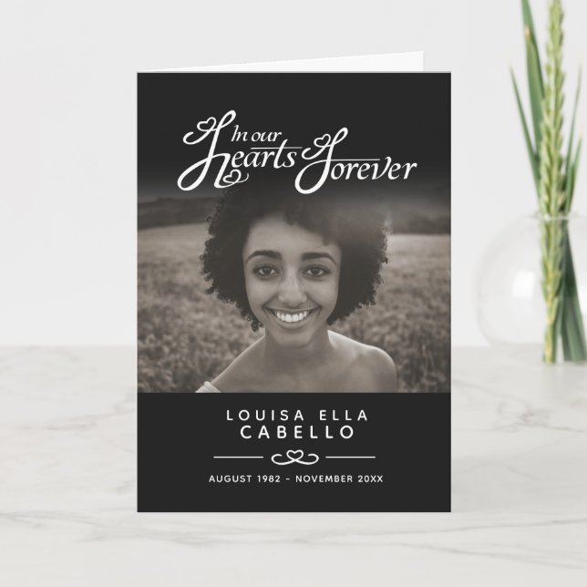 Hjärtar för evigt begravningsprogram svart program (Framsida)