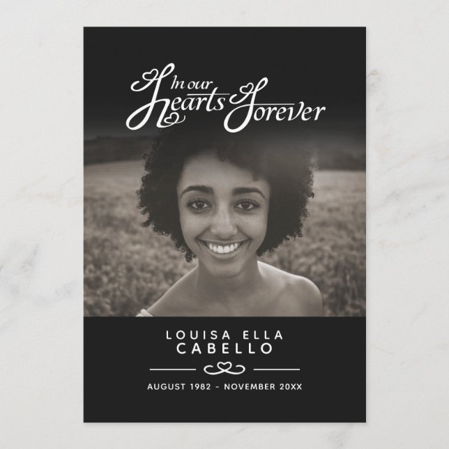 Hjärtar för evigt begravningsprogram svart vitt program (Framsida)