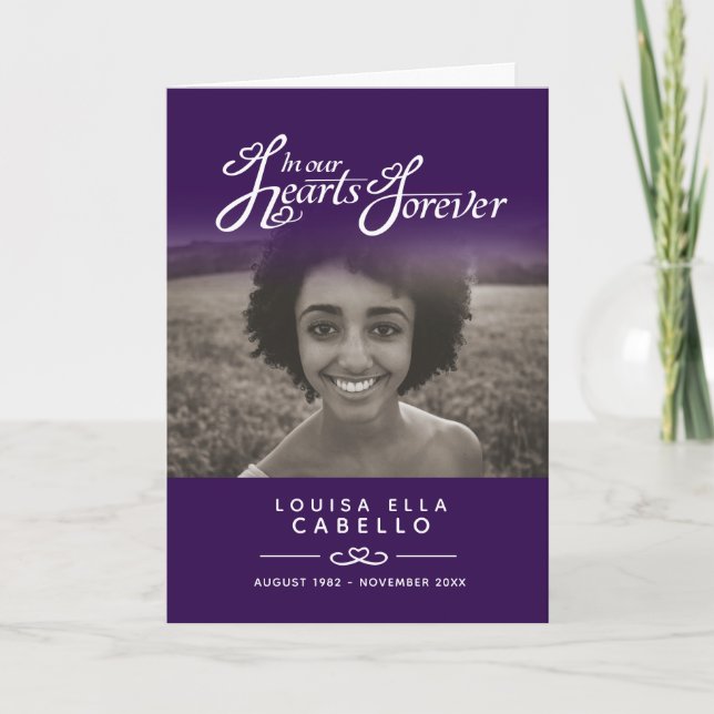 Hjärtar för lila av begravningsprogram program (Framsida)