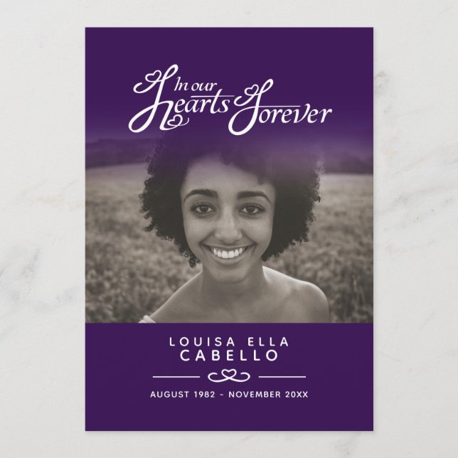 Hjärtar lila för mörk av begravningsprogram program (Framsida)