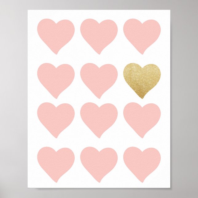 Hjärtar mot Rosa Guld Glitter Baby Nursery Wall Ar Poster (Framsidan)
