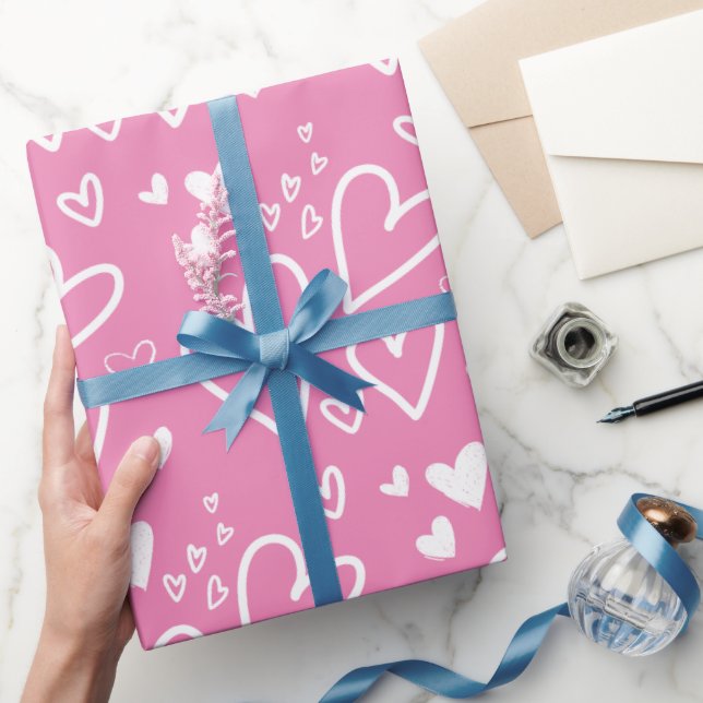 Hjärtar mot Rosa och vita Valentineser Presentpapper (Gifting)