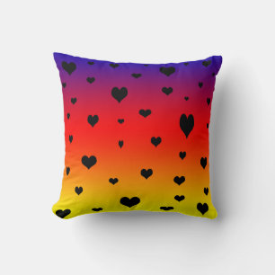 Hjärtar på ett regnbåge Färg, Throw Cushion. Kudde