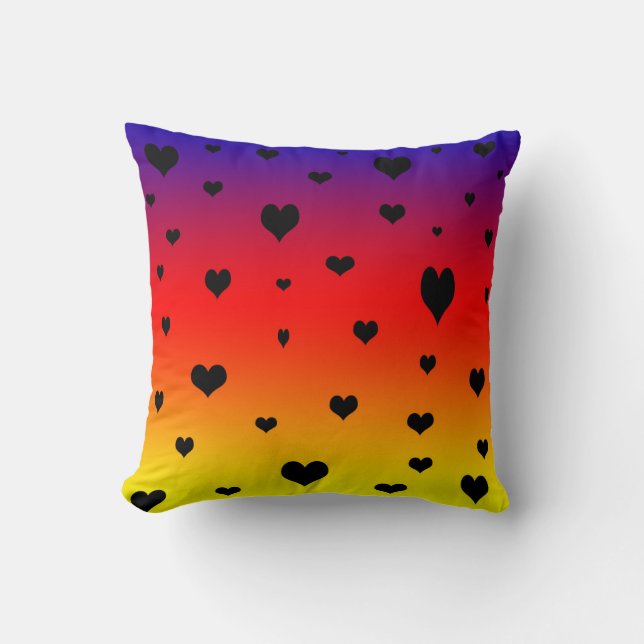Hjärtar på ett regnbåge Färg, Throw Cushion. Kudde (Framsida)