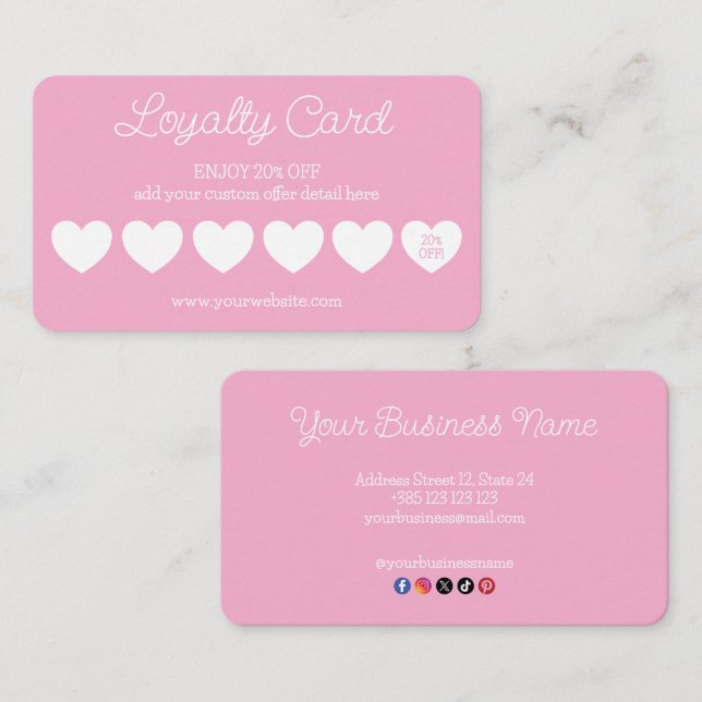 Hjärtar Rosa Cute Simple Loyalty Card Lojalitetskort (Fram/baksida)