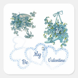 Hjärtarna i Blommigten Blå Vintage är min Alla hjä Fyrkantigt Klistermärke