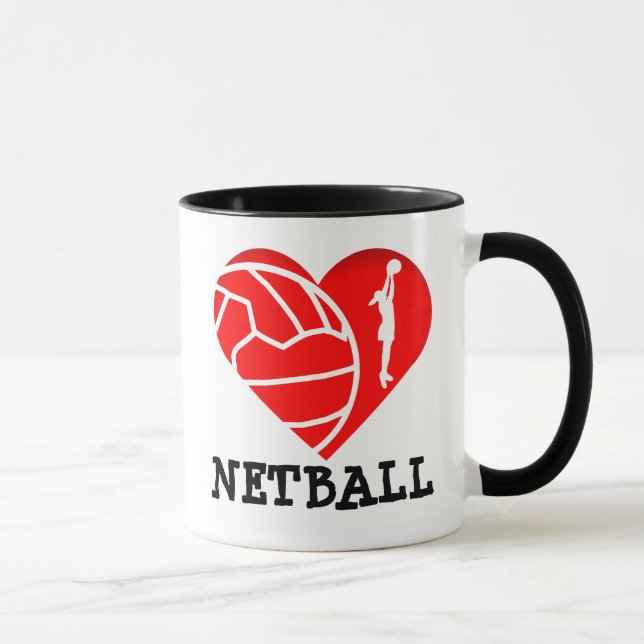 Hjärtaspelaresilhouetten älskar jag netballen mugg (Höger)