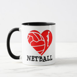 Hjärtaspelaresilhouetten älskar jag netballen mugg