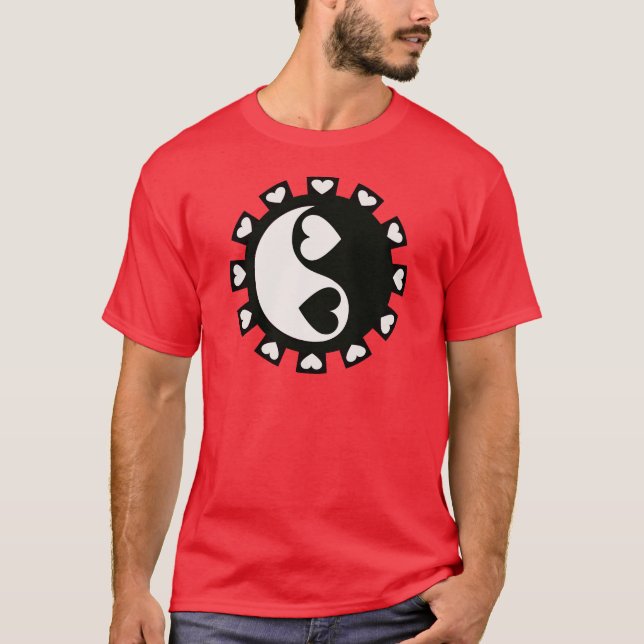 HJÄRTASVART & VIT FÖR YIN YANG T SHIRT (Framsida)