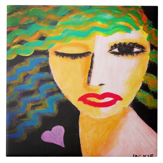 Hjärtat Abstrakt Porträtt i en kvinna Kakelplatta (Framsidan)