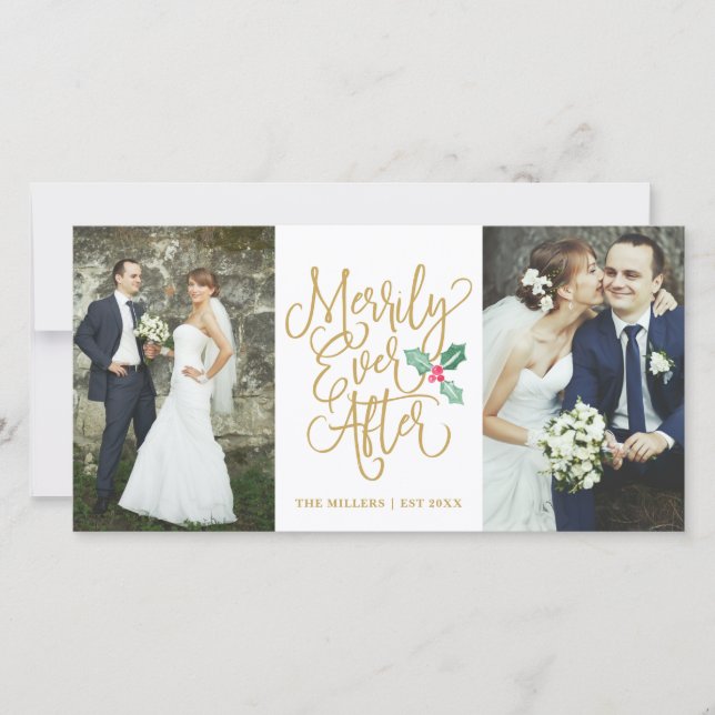 Hjärtat allt efter Bröllop Helgdag 2- foto Guld Julkort (Framsida)