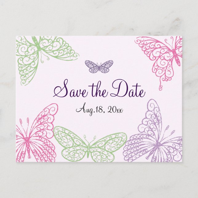 Hjärtat är en Flutter Save the Date Meddelande Vykort (Framsida)