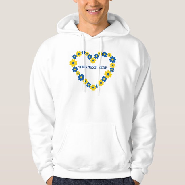 Hjärtat av blått och gula blommor.. Anpassningsbar Hoodie (Framsida)