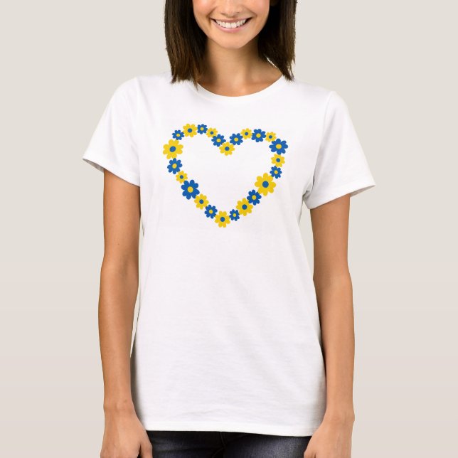 Hjärtat av blått och gula blommor.. Ukraina T Shirt (Framsida)