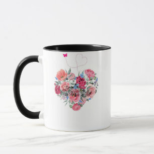 Hjärtat av blommor - akvarellbukett mugg