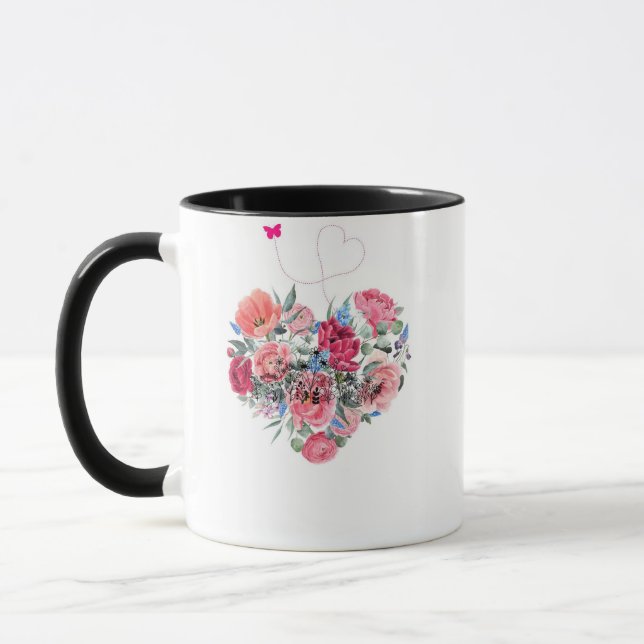 Hjärtat av blommor - akvarellbukett mugg (Vänster)