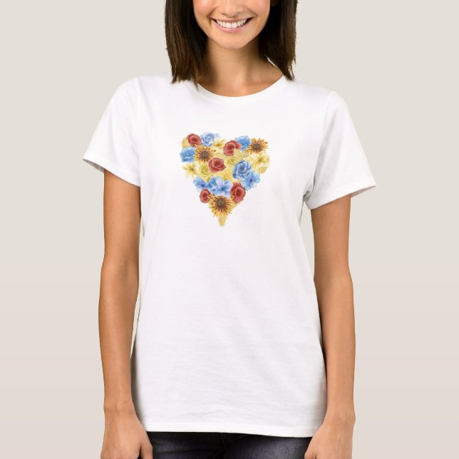 Hjärtat av färgade vilda blommor. Ukrainan T Shirt (Framsida)