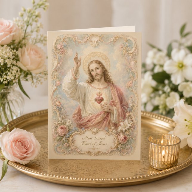 Hjärtat av Jesus rokokå floral välsignelse Kort (Skapare uppladdad)