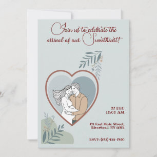 Hjärtat Baby Shower Card med förväntade föräldrar Inbjudningar