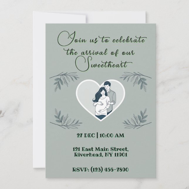 Hjärtat Baby Shower Card med förväntade föräldrar Inbjudningar (Framsida)