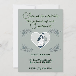 Hjärtat Baby Shower Card med förväntade föräldrar Inbjudningar